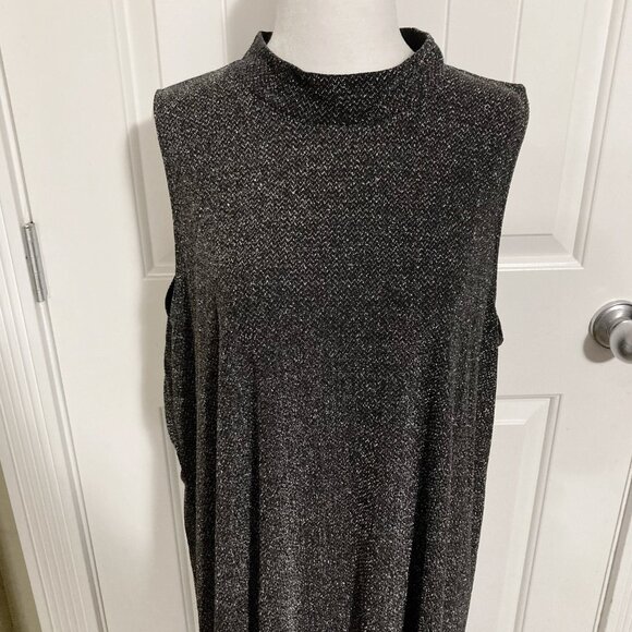 REITMANS Plus-size dark silver metallic mock neck flowy shift dress ~ 2X XXL - Picture 3 of 12